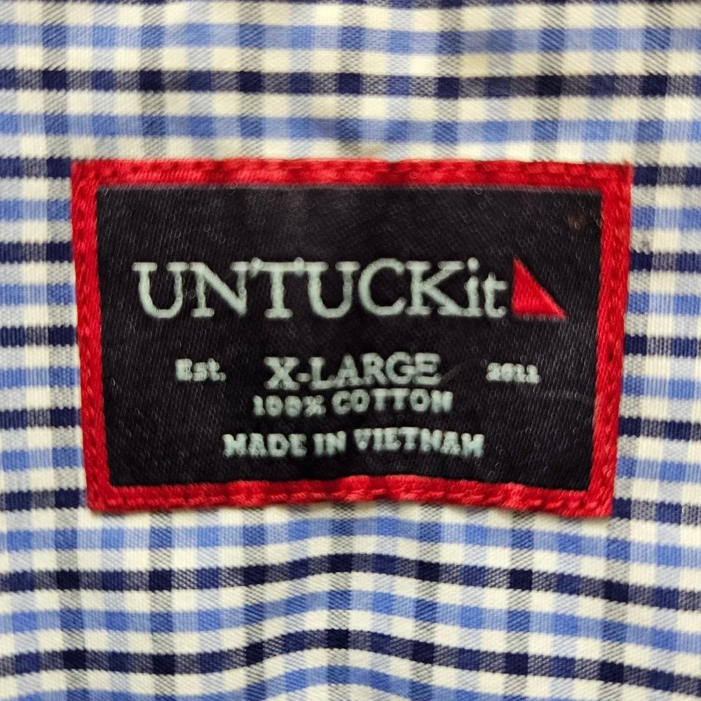 UNTUCKit Mens XLarge Long Sleeve Blue Checkered 100% Cotton‎ Shirt